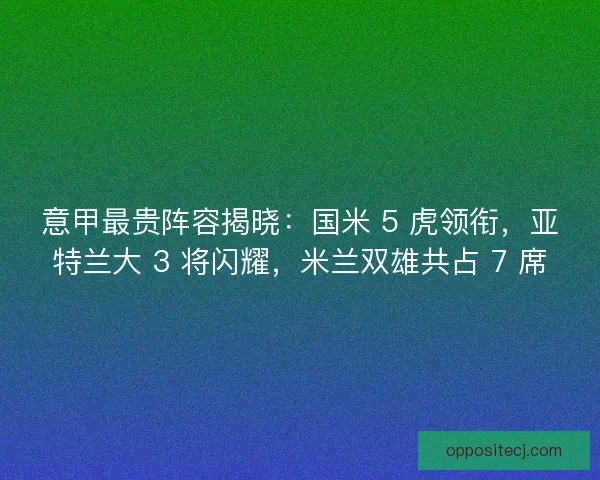 意甲最贵阵容揭晓：国米 5 虎领衔，亚特兰大 3 将闪耀，米兰双雄共占 7 席